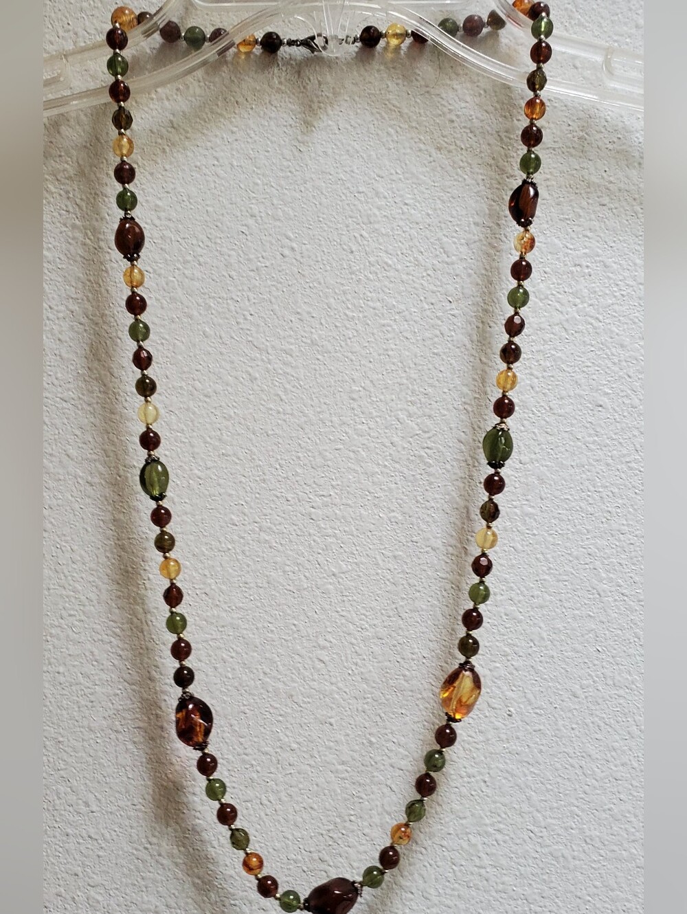 Multicolor Glass Bead Necklace - Olive, Amber & Brown